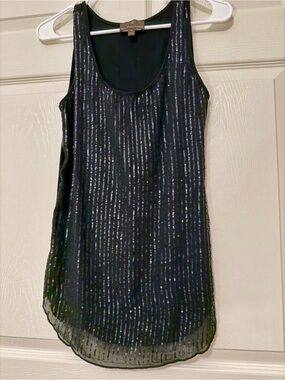 Fenn Wright Manson UK 🇬🇧 Sparkling Black Sequin Layered Tank Top Sz M